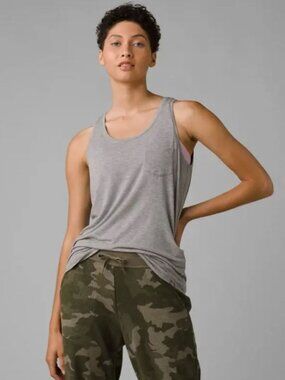 Prana Foundation Heather Gray Semi-Sheer Scoop Neck Tank Top